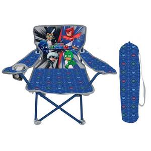lot 73265 image: Foldable Camp Chair PJ Masks Fold N Go Chair Sturdy Metal Construction (Easy To Open, Handy Cup Holder, Cleanable Materials, Carrying Bag) For Kids Ages 3, 601591-1SOC
