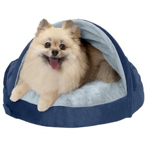 lot 73266 image: Furhaven Pet Dog Bed  Orthopedic Round Cuddle Nest Micro Velvet Snuggery Blanket Burrow Pet Bed w Removable Cover for Dogs & Cats, Navy, 18-Inch