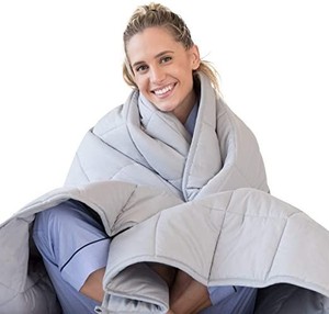 lot 73296 image: LUNA Adult Weighted Blanket  Individual Use - 10 lbs - 60x80 - Queen Size Bed  100% Oeko-Tex Certified Cooling Cotton & Glass Beads  USA Designed  Heavy Cool Weight  Light Grey