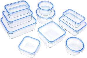 lot 73302 image: AmazonBasics Glass Locking Lids Food Storage Containers, 20-Piece Set