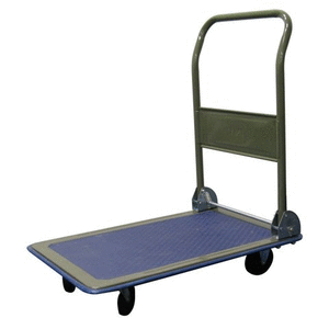 lot 73327 image: Olympia Tools 85-180 Folding & Rolling Flatbed Cart for Loading, Olive Green with Blue Bumper, 300 Lb. Load Capacity
