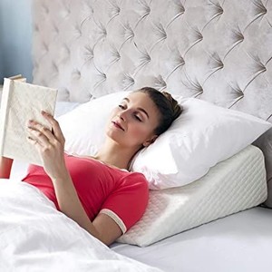 lot 73332 image: Bed Wedge Pillow  2 Cover Included  Unique Design for Multi Position Use  Memory Foam Incline Pillow for Sleeping  Reliefs Acid Reflux, Gerd, Heartburn Back,Leg Pain (Small)