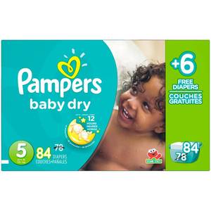 lot 73337 image: Pampers Baby Dry Diapers, Bonus Pack - Size 5 (84 Count)