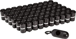 lot 73344 image: AmazonBasics Unscented Standard Dog Poop Bags with Dispenser and Leash Clip, 13 x 9 Inches, Black - Pack of 900