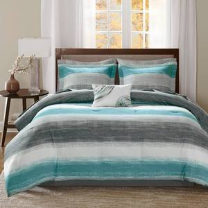 lot 73350 image: Madison Park Essentials Saben Comforter Bag Ultra Soft Down Alternative Hypoallergenic WCotton Texture Printed Sheets All Season Bedding-Set, Cal King, Aqua