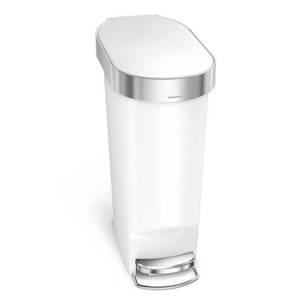 lot 73365 image: simplehuman 40 Liter  10.6 Gallon Slim Kitchen Step Liner Rim, White Plastic Trash can. Missing Lid