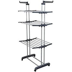 lot 73370 image: BONBON 3 Tier Clothes Drying Rack Folding Laundry Dryer Hanger Compact Storage Steel Indoor Outdoor (GrayWhite)