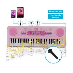 lot 73384 image: Electric Keyboard Piano for Kids-Portable 49 Key Electronic Musical Karaoke Keyboard, Learning Keyboard for Children wDrum Pad, Recording, Microphone, Built-in Speaker-Pyle PKBRD4911PK (Pink)