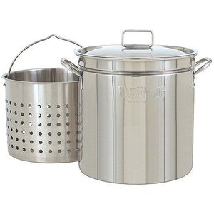 lot 73390 image: Bayou Classic 1124 1124-24-qt Stainless Stockpot with Basket, 24 quarts, Silver