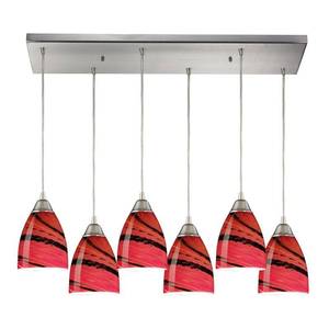 lot 5376 image: Elk 527-6RC-A Pierra 6-Light Pendant with Autumn Glass Shade, 30 by 9-Inch, Satin Nickel Finish