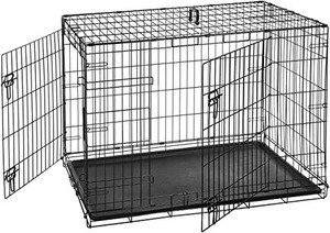 lot 5385 image: AmazonBasics Double-Door Folding Metal Dog or Pet Crate Kennel with Tray, 42 x 28 x 30 Inches