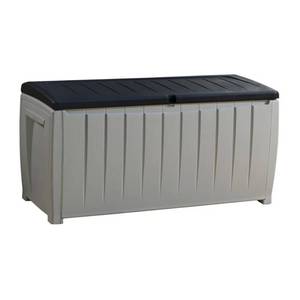 lot 5386 image: Patio Storage Box Garden Rattan Seat Outdoor 2 Seater Bench Deck Plastic Chest