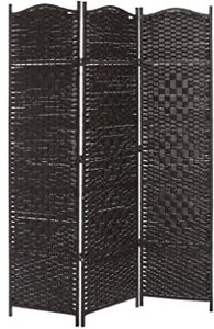 lot 5396 image: MyGift 3 Panel Dark Brown Wood & Bamboo Woven Room Divider, Decorative Indoor Folding Screens