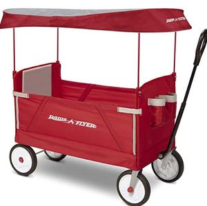 lot 5261 image: Radio Flyer 3-In-1 Ez Folding Wagon with Canopy For Kids & Cargo, Red
