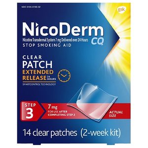 lot 3300 image: Nicoderm CQ Clear Nicotine Patch, Stop Smoking Aid, 7 mg, 14 count