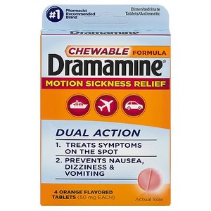 lot 3398 image: Dramamine Chewable Formula Motion Sickness Relief, Orange, 4 Count