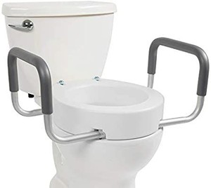 lot 6006 image: Vive Toilet Seat Riser with Handles - Raised Toilet Seat with Padded Arms for Handicapped - Medical Handicap Bathroom Safety Chair - Portable, High and Elevated Lifter Extender (Elongated)