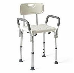 lot 6044 image: Medline Shower Chair Spa Bath Seat with Padded Armrests and Back, 350lb Weight Capacity, Adjustable Height Bench
