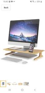 lot 6081 image: FurniArt Height Adjustable Wooden Desk Monitor Stand Riser