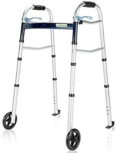 lot 6082 image: OasisSpace Compact Folding Walker, with Trigger Release and 5 Inches Wheels for The Seniors Accessories Included Narrow Lightweight Supports up to 350 lb