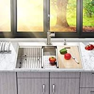 lot 6087 image: Kitchen Sink Drop In - Kichae 30 Inch Topmount 18 Gauge Stainless Steel Single Bowl Ledge Workstation Sink Basin