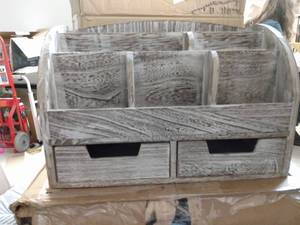 lot 8040 image: Rustic Wooden Desk Organizer