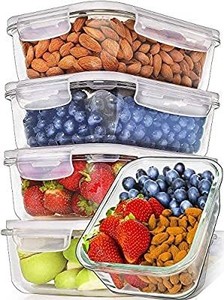 lot 9000 image: Prep Naturals Glass Meal Prep Containers (5 Pack, 36 Ounce) - Glass Food Storage Containers with Lids