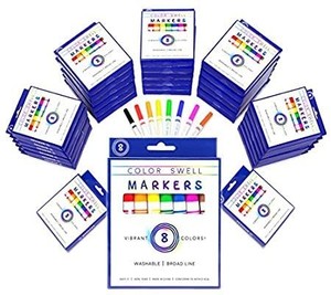 lot 9014 image: Color Swell Washable Markers Bulk Pack 18 Sets 8 Count Vibrant Colors 144 Total