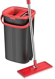 lot 9018 image: TETHYS Flat Floor Mop and Bucket Set for Professional Home Floor Cleaning System with Aluminum Handle