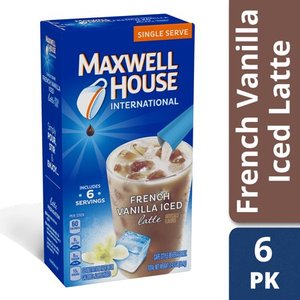 lot 9044 image: Maxwell House International Coffee French Vanilla Iced Latte Singles, 3.42-Ounce Boxes (Pack of 6)