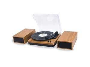 lot 9057 image: LP&No.1 Retro Belt-Drive Bluetooth Turntable with Separable Stereo Speakers