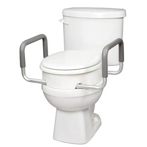 lot 9058 image: Carex Raised Toilet Seat With Handles, Standard Round Toilets, Adds 3.5 Inches to Toilet Height, Toilet Seat Riser For Handicap and Seniors