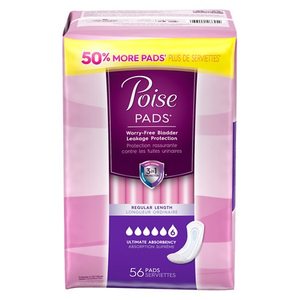 lot 9067 image: Poise Incontinence Pads for Women, Ultimate Absorbency, Regular, 56 Ct