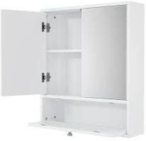 lot 9099 image: Bathroom Double Mirror Door Wall Mount Storage Wood Cabinet