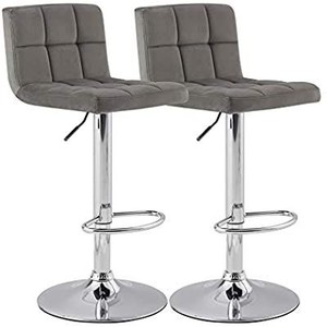 lot 9117 image: Kyotech Modern Square Grey Flannel Adjustable Bar Stools With Backs, Set Of 2