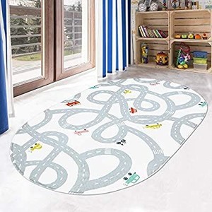lot 9120 image: LIVEBOX Road Traffic Kids Play Mat, 3 x 5 Playroom Area Rug Soft Flannel Children Carpet