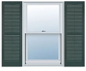 lot 9124 image: 15 Inch x 47 Inch Standard Louver Exterior Vinyl Window Shutters