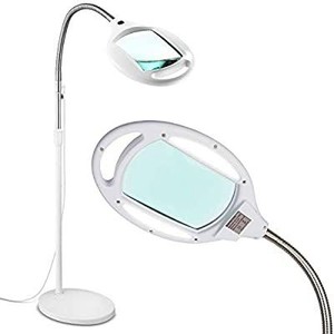lot 6165 image: Brightech LightView Pro LED Magnifying Floor Lamp - Daylight Bright Full Spectrum Magnifier Lighted Glass Lens - Height Adjustable Gooseneck Standing Light - for Reading Task Craft Lighting - White