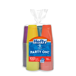 lot 1019 image: Hefty Disposable Party Cups, Assorted Colors,16 oz, 100 Count