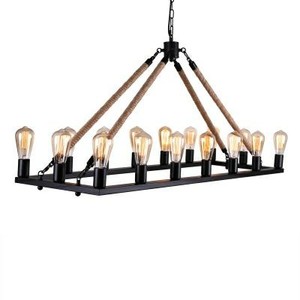 lot 6204 image: Matte Black 1 Tier 16 Light Natural Rope LED Chandelier