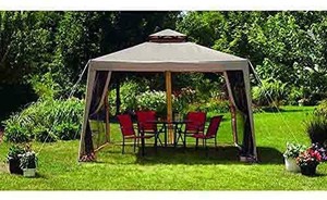 lot 6211 image: WallEc(TM) Sunjoy L-GZ098PST-1B - Double Roof Canopy Weist Gazebo with Mosquito Netting