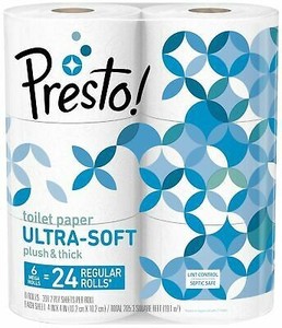 lot 9129 image: Amazon Brand - Presto 308-Sheet Mega Roll Toilet Paper, Ultra-Soft, 6 Count