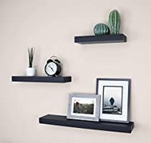 lot 9150 image: Block Floating Wall Ledge, 12, 16, 24, Set Of 3, Black