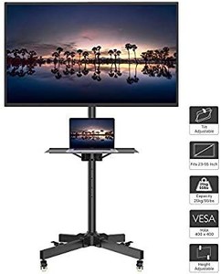 lot 9164 image: 1home Mobile TV Cart Rolling TV Stand with Laptop ShelfTray