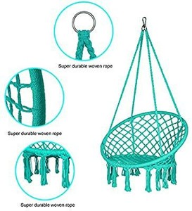 lot 6213 image: LAZZO Round Hammock Chair with Hanging kit, Hanging Knitted Mesh Cotton Rope Macrame Swing, 260 Pounds Capacity, 23.6 Seat Width,for Bedroom, Outdoors, Garden, Patio, Yard. Child, Girl, Adult (Blue)