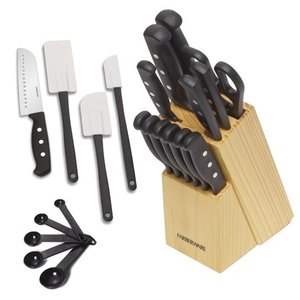 lot 6230 image: Farberware 22 Piece Never Needs Sharpening Triple Riveted Knife Block Set