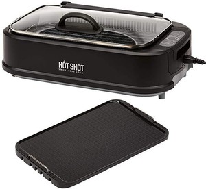 lot 7039 image: Charles Oakley Hot Shot Smokeless Grill Indoor Use Electric, Compact and Portable Grilling Grill Grate and Griddle Plate Removable Kitchen Tabletop, Backyard NonStick Cooking Surfaces