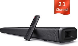 lot 7041 image: Sound bar for TV, Vinoil 2.1 Channel 35 Inch TV Soundbar with Built-in Subwoofer, 105 dB, Strong Bass, OpticalAUXCoaxial Input, Wall Mountable, Surround Sound System for TV & Home Theater