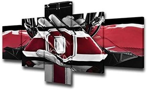 lot 9186 image: TUMOVO Native American Decor Ohio State Buckeyes Paintings Scarlet and Gray Pictures 5 Piece Canvas Wall Art Modern Artwork