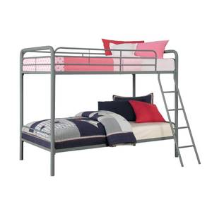 lot 1139 image: DHP Twin-Over-Twin Bunk Bed with Metal Frame and Ladder, Space-Saving Design, Silver